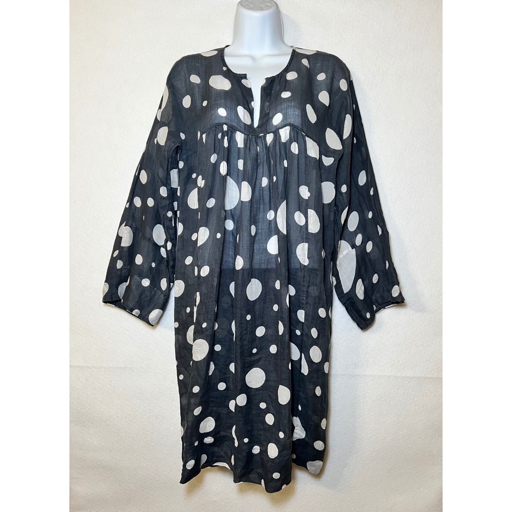 European Culture Italy Polka Dot Tunic Euro Summer Lagenlook Layer Black White S